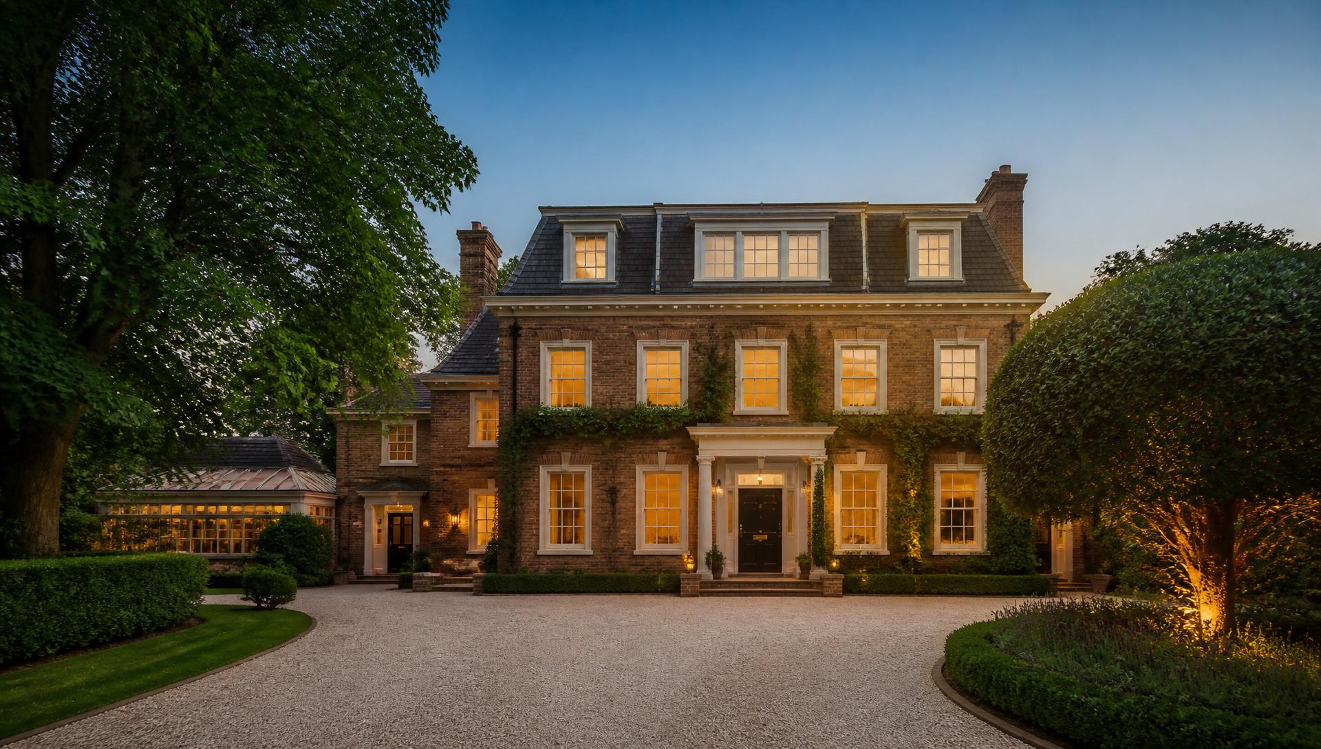 Heritage Surrey home at dusk